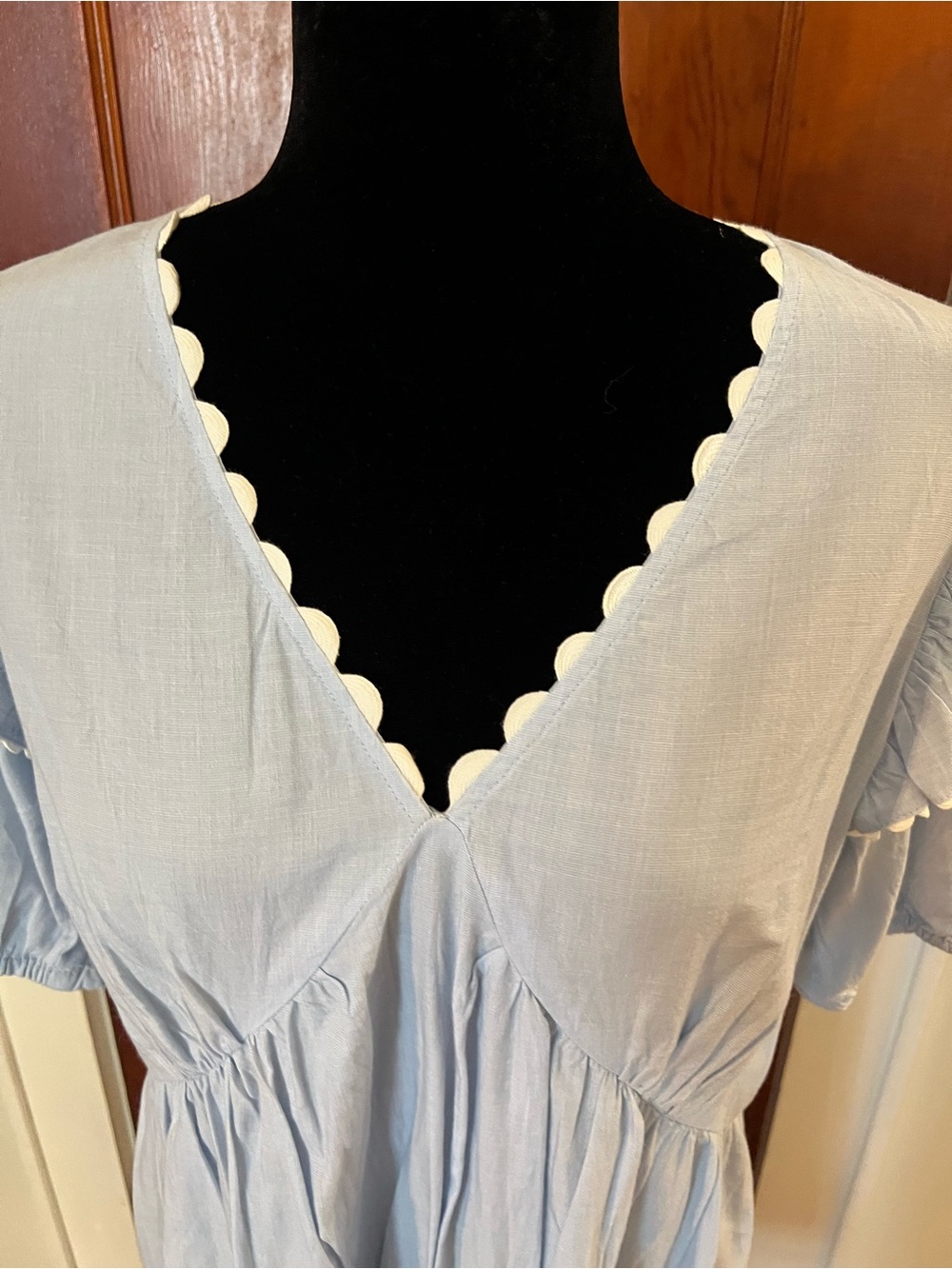 Simply Southern Light Blue Tiered Dress Small Scallop Trim Cottagecore - Picture 4 of 10